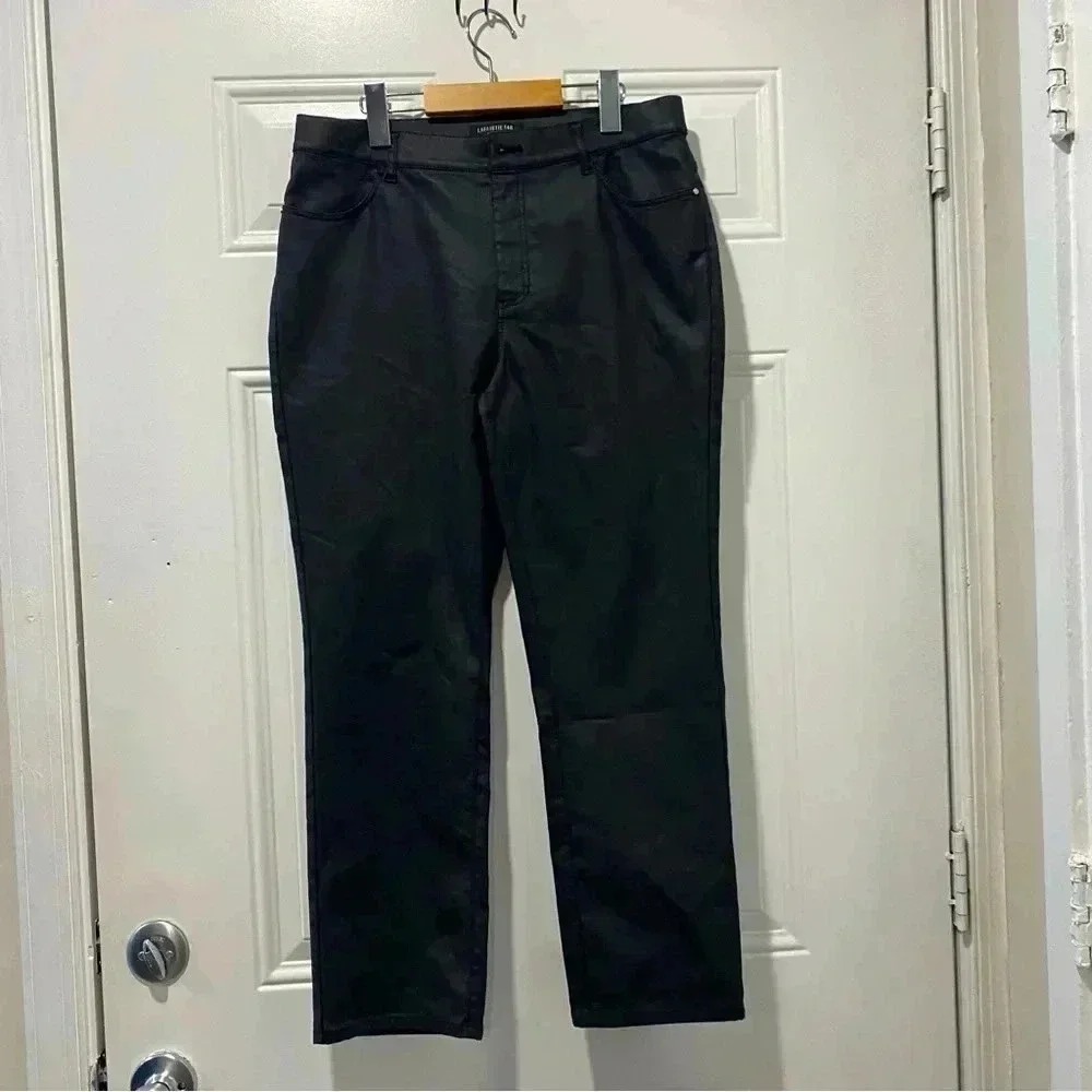 Lafayette 148 New York Thompson Womens Pants waxed finish black 8 zip waist 32in
